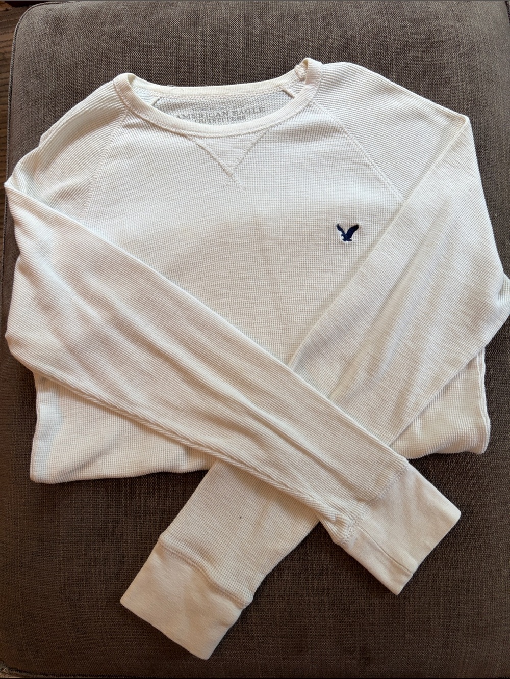 Vintage American Eagle Outfitters White Waffle-knit Long-Sleeve Thermal Tee